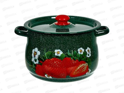 Кастрюля 8,0л сферическая Клубника садовая зеленый рябчик С1920.3з*59