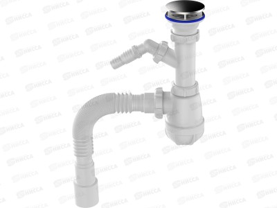 Сифон для кухни 1 1/2&quot х 40 с декоративной зеркальной крышкой на решетке B1026 *30