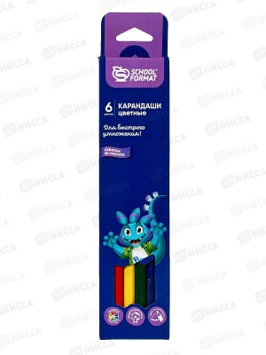 Карандаши 6 цветов ShoollФОРМАТ Smart dino шестигранные деревянные КЦ06-СДН *12