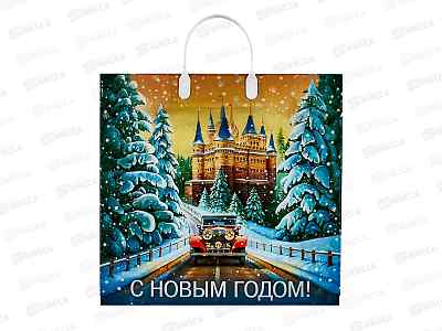 Пакет с пластиковой ручкой Новый Год 38*35  Сказочный путь *10/100