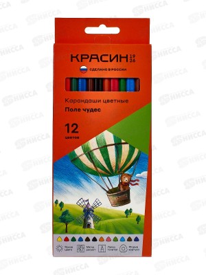 Карандаши 12 цветов Красин &quotПоле чудес&quot трехгранные,КР-120400*16