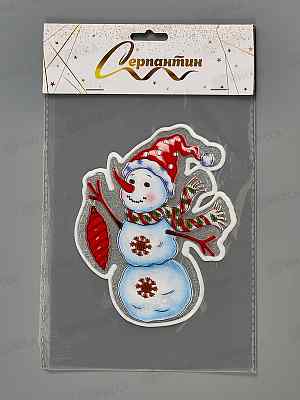 Наклейка на стекло &quotСнеговик с игрушкой&quot 15*20см 185-0788