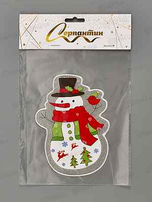 Наклейка на стекло  &quotВеселый Снеговичок&quot 15*20см 185-0814