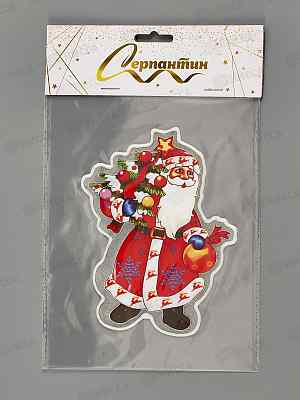 Наклейка на стекло  &quotДедушка с елкой&quot 15*20см 185-0789