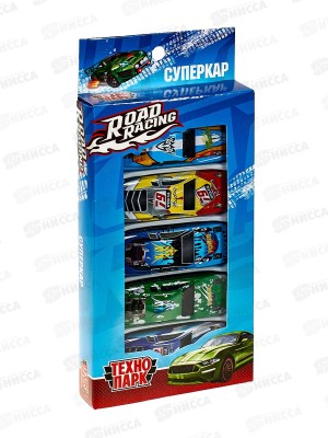 Машина &quotТЕХНОПАРК&quot металлическая ROAD RACING набор Суперкар 7см, 5шт, SET-1937657-R, 380692