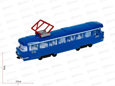 Модель пластик Трамвай, 24см, синий, СТ12-428-2-BL&quotТЕХНОПАРК&quot в/к, 379617