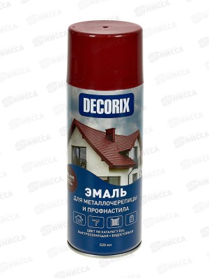 Эмаль DECORIX аэроз. 520мл, для м/ч, профнастила, RAL3005 винно-красный