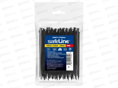 Хомут-стяжка кабельная нейлоновая Safeline 2,5*100-B-100 черная 100шт
