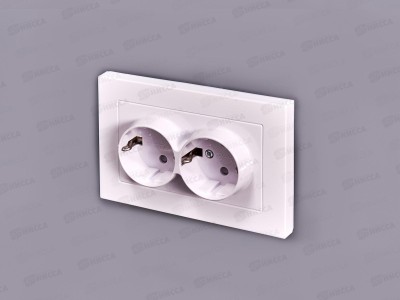 Розетка Афина 2-местная скрытой установки, с заземлением,з/ш 16А, 220В белая, A0050*10