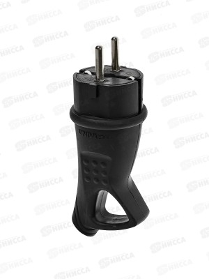 Вилка UNIVersal с заземлением с ушком, каучук, 16А, 250B, IP44, черный,0003