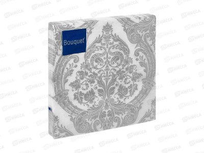 Салфетки 3 слойные 20 листов 33*33 Art Bouquet Royal (серебро) на белом 37574