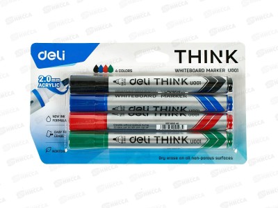 Маркеры д/доски Deli EU00101 Think 4цв. кругл.наконеч. 412170*24