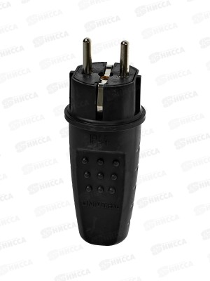 Вилка UNIVersal с заземлением прямая, каучук, 16А, 250B, IP44, черная,602227