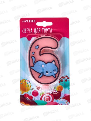 Свеча-цифра д/торта deVENTE &quotКотик 6&quot Розовая с рисунком 9060127 *12