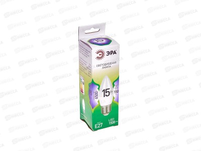 Лампа светодиодная ЭРА GREEN LINE LED 15Вт 6500К, B35-15W-865-E27 свеча *10/100