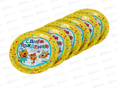 Тарелки бумажные Три кота, 6шт, 23см, РР-84272-3С