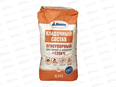 Кладочный состав для печей и каминов Д-375 +1200С 25кг