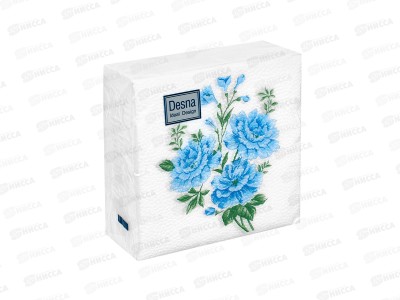 Салфетки 1слойные 40листов 24*24 Desna Design Голубые цветы,25390*32