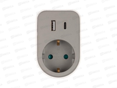Разветвитель сетевой JAZZway AD-1GAC-gy USB, с заземлением