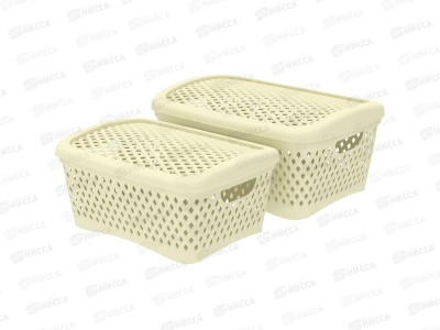 Набор корзинок с крышками &quotРомбики&quot (M+S, 2шт) ваниль, АП 416