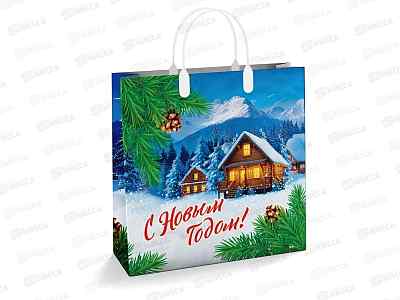 Сумочка пластик мягкий НГ 30*30 Домик в горах *40