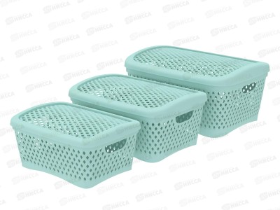 Набор корзинок с крышками &quotРомбики&quot (3шт) мята, АП 467 (340х250х170мм)