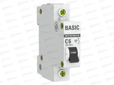 Автоматический выключатель ВА47-29 1P  6А 4,5кА C EKF Basic *12/120