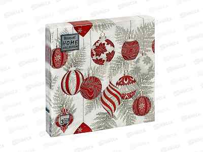 Салфетки 3сл 20л 33*33 Bouquet Home Красные игрушки на серебр,25122*12