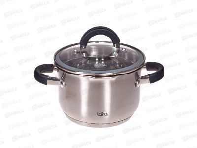 Кастрюля Lara LR02-9001 нержавеющая сталь 16*10,5см 2,1л индук, все виды плит, слив