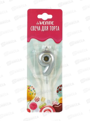 Свеча-цифра д/торта deVENTE &quotВоздушный шарик 9&quotсеребристый 9060022 *12