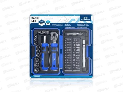 Набор Бит Vertextools 38 предметов, держатель, трещотка, удлинитель, кардан, головки, 0033-38