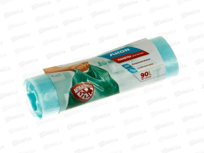 Пакеты для мусора &quotАНТИБАК+БИО&quot  90л 10шт, бирюзовый, 205-106 *55
