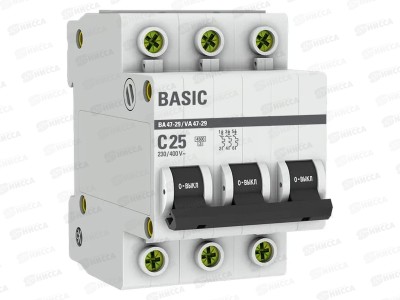 Автоматический выключатель ВА47-29 3P 25А 4,5кА C EKF Basic *4/40