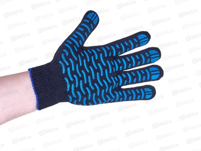 Перчатки хлопчатобумажные с ПВХ волна, черные, 5н, 10кл, од/овер, 10/400