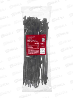 Стяжка нейлоновая морозостойкая 250*3,6мм, черная 100шт, REXANT, 87-0251