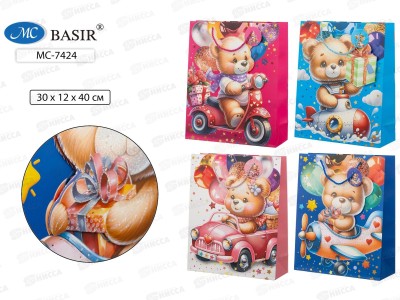 Пакет подароч. бумажный, 30*12*40см, МИШКИ, асс.МС-7424 *20