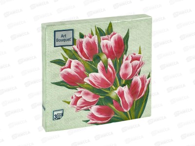 Салфетки 3-х слойные 20 листов 33*33 Art Bouquet Тюльпаны на зеленом,37415 *12