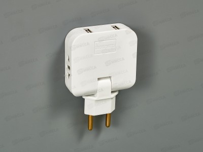 Тройник СПУТНИК SRP204USB 2роз.+2USB 2.1А 10А IP20 белый *400