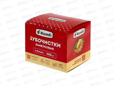 Зубочистки бамбуковые KWN500KB 500шт в инд бум упак в коробке *50