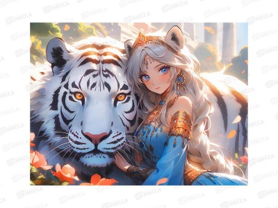 Алмаз. мозаика (класс.) 30х40см Девушка и белый тигр, НД-6305 без подр.