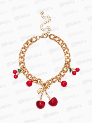 Браслет &quotВишневый рай&quot на цепи,  красный в золоте L=17см 10905785