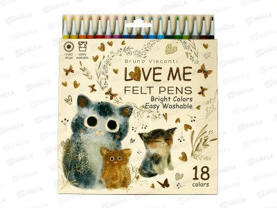 Фломастеры 18цв. B.V. Love me Котики Счастье 32-0077*16