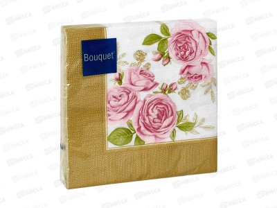Салфетки 3сл 20л 33*33 Art Bouquet Розы в золот.рамке 25239 *12