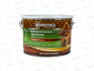Декоративная пропитка DREVIKA 2в1 Классик красное дерево 9л *1
