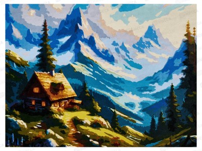 Холст с красками 30х40см Горный домик, ХК-5231