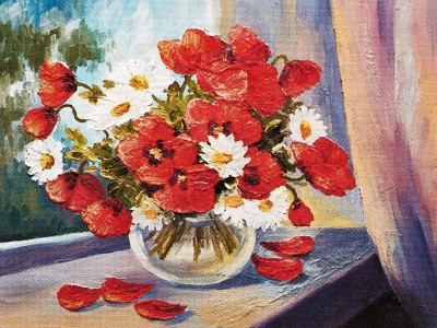 Алмаз. мозаика (класс.) 17х22см Маки и ромашки, НД-0722 с подр.