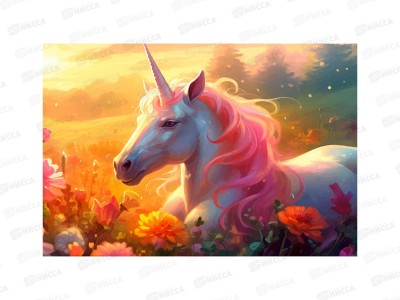 Алмаз. мозаика (класс.) 17х22см Единорог в поле, НД-0748 с подр.