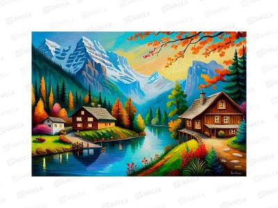 Алмаз. мозаика (класс.) 17х22см Уютная деревня в долине НД-0745 с подр