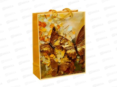 Пакет подарочный MI 18х23х8см Золотые бабочки, ППК-9305 *12