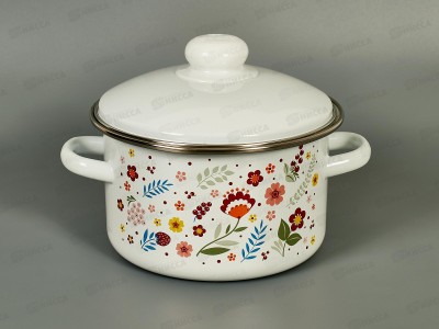Кастрюля 2,0л эмал.с рис. 01-1610/4 Цветочный орнамент  *8